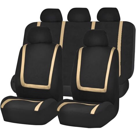 9 Pièces Set Complet Housses De Siège Voiture, Housses Siège Avant Et Arrière Voiture Universelles, Auto Couvre Sieges Accessoires Interieur, pour avec Presque Toutes Les Voitures(Beige)