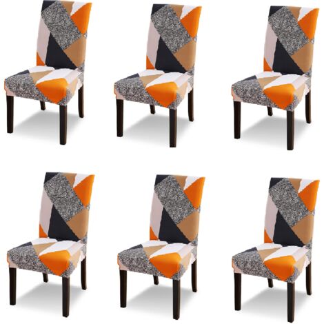 Housse de Chaise Extensible Lot de 6 Housse de Chaise Salle à Manger Universel Lavable Moderne Couvre Couverture de Chaise pour Décor Salle à Manger Restaurant Hôtel Bouquet,Géométrie Orange (1/5)