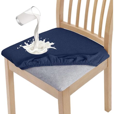 Lot de 4 housses de chaise de salle à manger élégantes et imperméables - Haute élasticité - Protection d'assise lavable - Pour banquet, cuisine, fête, hôtel - Bleu marine (1/5)