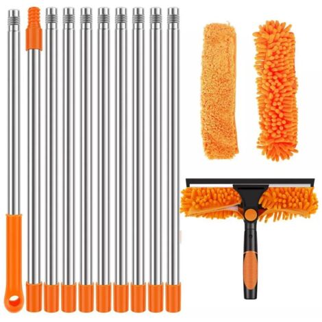 4,5m RéGlable Lave Vitre Telescopique, Raclette Vitre Telescopique avec Balai en Silicone Et Brosse en Microfibre, Professionnel Kit Nettoyage Vitre pour Le Nettoyage des Vitres