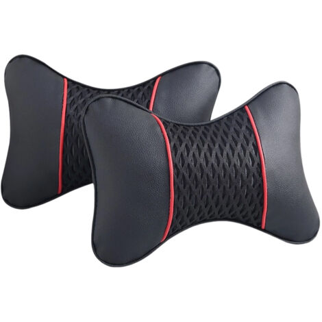 Appuie-tête voiture coussin de cou double but os voiture personnalisée souple appuie-tête intérieur voiture intérieur rouge et noir (Noir, One Size)