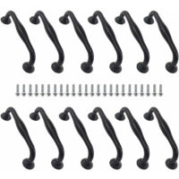 12 Pièces Meubles Poignée, Poignées De Placard, Cuisine Meuble Noir Poignee, Entraxe Du Trou 128 MM, Contient 24 Vis, Pour Portes, Tiroirs, Meubles, Armoires