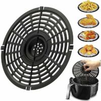 Tapis Friteuse à Air Réutilisables, Tapis Cuisson Friteuse à Air, Air Fryer Poêle Grill, Grille de Rechange Friteuse à Air avec Revêtement Antiadhésif pour Cuire Grillades,Noir, Rond,20cm