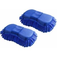 2x Éponge de nettoyage de voiture en microfibre Chenille Gant de lavage microfibre Chenille pour la voiture Véhicule Care Brosse de Lavage éponge avec dragonne intégrée Eponge lavage carrosser