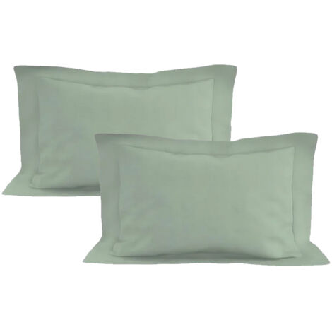 Deux taies d'oreiller en coton, 48x74 cm, vert clair. (1/5)