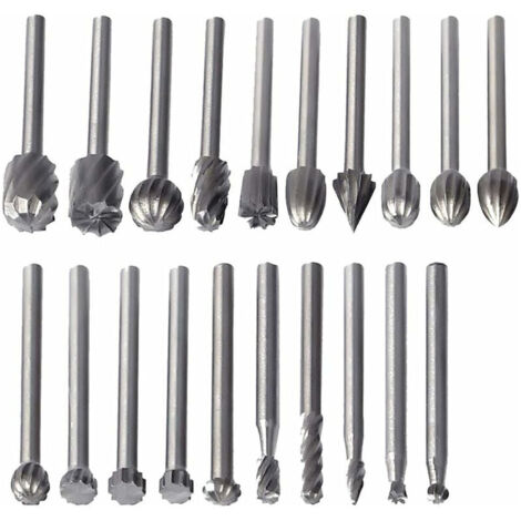 20 Pcs Fraises Rotatives, Hss Burrs Rotatives Embouts De Fraisage Outil Routage De Bois Accessoires Outil Rotatif 3mm Tige Pour Dremel (1/5)