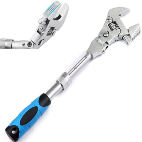 Clé à molette à tête flexible, clés à cliquet à tête creuse de 10 à 12 pouces avec tige d'extension rétractable et tête rotative à 180°. Clé à cliquet à tête flexible