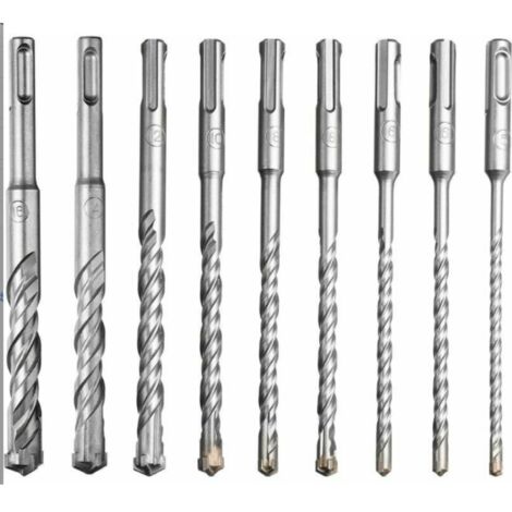 Lot de 9 forets SDS-Plus pour perceuse à percussion électrique pour percer la pierre, le béton, les murs de brique, les carreaux de céramique (5, 6, 6, 8, 8, 10, 12, 14, 16 x 160 mm) (1/5)