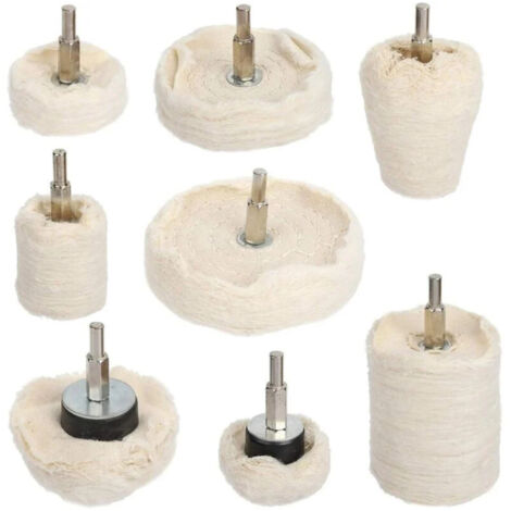 Roue de polissage pour perceuse, 8 pcs Tampon de polissage en coton pour métal (aluminium/acier inoxydable/chrome/alliage/laiton) bois plastique verre céramique (1/5)