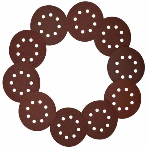 Lot de 100 disques abrasifs 8 trous 125 mm/5 pouces crochet et boucle 40 60 80 100 120 150 180 240 320 400 grains mélangés, dos velcro et feuille de papier abrasif pour ponceuse orbitale aléa (1/5)