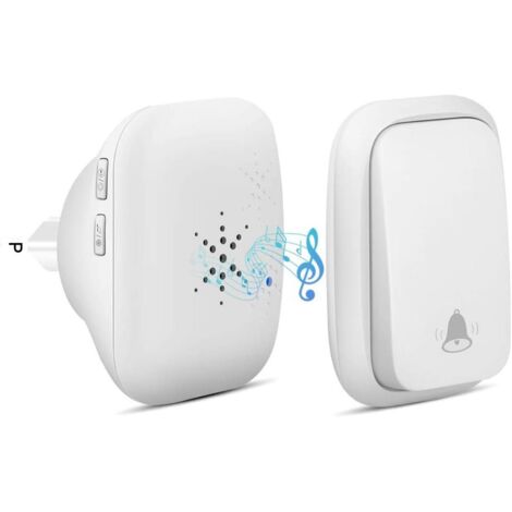 Sonnette sans fil pour l'extérieur - Étanche avec 1 récepteurs - Étanche IP68 - Portée de 100 m - 4 niveaux de volume - 38 sonneries - Sans batterie,blanc (1/5)