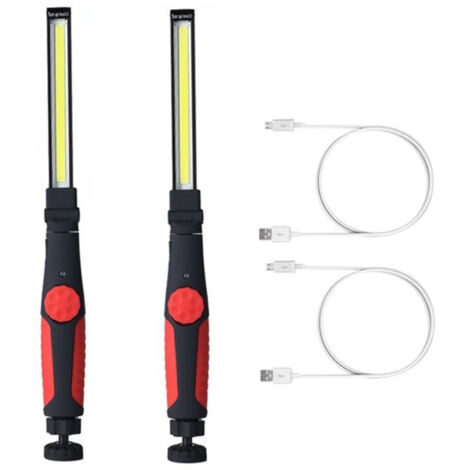 Lot de 2 lampes de travail LED rechargeables,lampe de travail magnétique sous le capot, lampe de travail sans fil alimentée par batterie pour barbecue/grill/automobile/inspection/atelier/urgence (1/5)