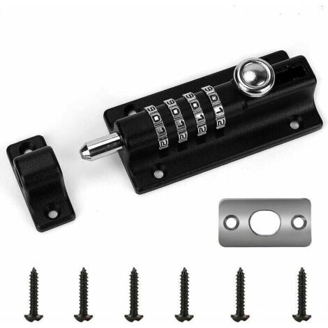 Verrou de Porte à Code, 4 roues recodables Verrouillage Portail Résistant à l'eau Combinaison sans Clé Serrure,Loquet et targette avec vis,Starlight (1/5)