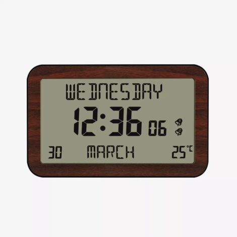 Horloge Réveil Numérique Murale Radiopilotée - Calendrier Date Jour et Heure - Grands Chiffres - 6 Langues - 2 Alarmes - Température Ambiante - Murale ou sur Pied (1/5)