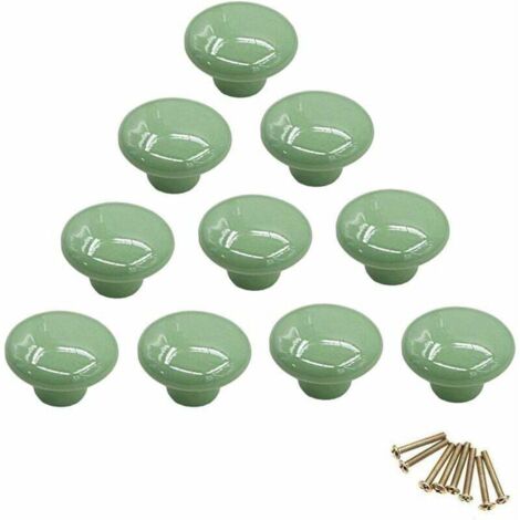Poignée-bouton rond en porcelaine, bouton de meuble, bouton de tiroir, bouton de placard, poignée en céramique, relooking déco intérieur, vintage our tiroir, placard, commode, porte - Vert (1/5)
