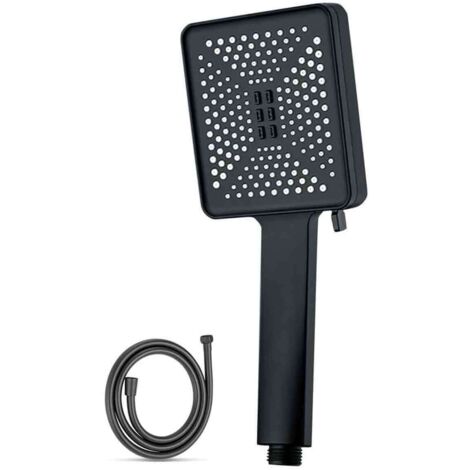 Pommeau de Douche Massant avec 6 Modes de Pulvérisation, Douchette Douche avec 1.5M Tuyau, Grande Douche à économie d'eau à Haute Pression,Pommeau Douche Economiseur d'eau Chrome (Noir) (1/5)