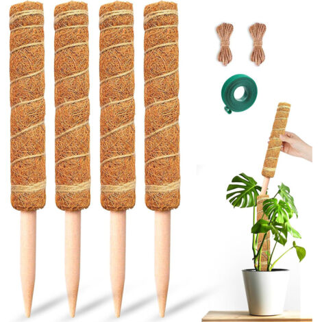 Tuteur Monstera pour Plantes, Tuteur Plante Grimpante 4 Pièces Bâton de Coco de 40cm, Poteau Totémique pour Plantes de Jardin et Pots