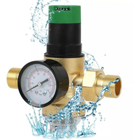 3/4 Pouce Reducteur de Pression Eau, Reducteur de Pression Avec Manometre Pression Eau Et Filtre à Mailles, RéDucteur de Pression D'Eau En pour Robinets D'Irrigation de Jardin de Chauffage au Gaz (1/5)