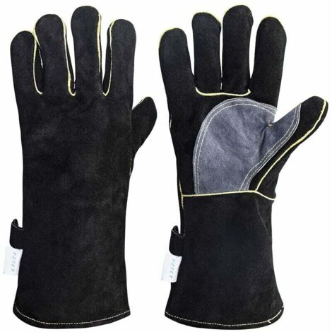 Gants résistants au feu et à la Chaleur extrêmes, Cuir avec Coutures en Kevlar, Parfaits pour cheminée, poêle, Four, Grill, soudage, Barbecue, mig, Support à marmite, Traitement des Animaux (1/5)