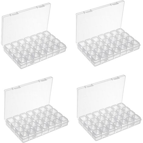 Boîtes de Rangement Pour Peinture Diamant Paquets de 4 (28 grilles), Amovible en Plastique Transparent Organiseur, Bricolage Boîte de Broderie,Diamant Accessoires (1/5)