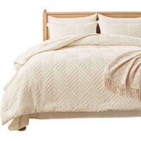 King-size Bohemian three-piece bedding set, beige, extra-large size, soft and lightweight fabric, tufted down alternative, suitable for both men and women