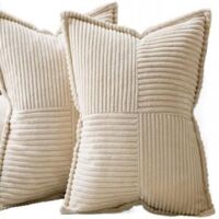 Housse Coussin Canapé 45x45 Taie Oreiller Lot de 2 en Velours Côtelé Beige à Motif Croisé Decoration Chambre Salon