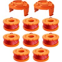 10 pcs fil coupe bordure compatible avec coupe bordure, Ø 1,65mm & 3m bobine fil coupe bordure, ligne de bobine de coupe de remplacement et capuchon de protection(8 fil coupe bordure,2 couvercle)