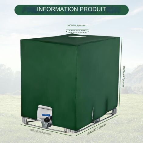 Produktbild von MaxEarn IBC Tankabdeckung 1000L – 420D Grün Mit Reißverschluss, Wasserdicht, UV-Schutz, Für Regenwassertank
