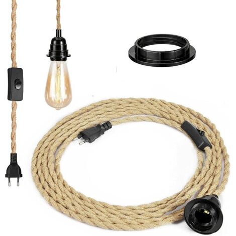 Seil-Kronleuchter, Retro-E27-Fassung mit 4,5 Meter elektrischem Kabel und Schalter, für Seil-Pendelleuchte (Glühbirne nicht im Lieferumfang enthalten), Superma