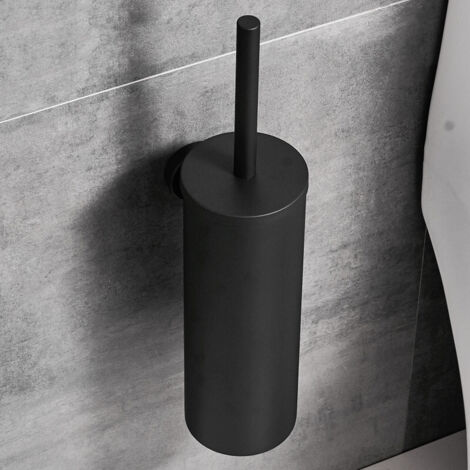 Toilettenbürste aus Edelstahl und Toilettenbürstenbehälter, Toilettenbürstenhalter, Toilettengarnitur, Toilettenbürste mit längerem Griff, schwarze Badezimmer-Toilettenbürste – Schwarz (1/5)