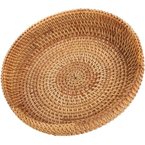 Runder gewebter Rattan-Obstkorb, Brotkorb, natürliches Weidentablett, Dekoration, Weidenkorb, Aufbewahrung von Obst, Gemüse, Brot, Küche