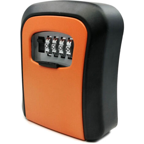 Schlüsselkasten, Wandmontage, Aluminiumlegierung, 4-stellige Kombination, wasserdichter Schließkasten, Schlüsselaufbewahrung, Safe, Orange