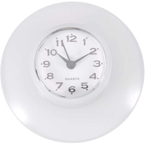 Wanduhr, Mini-Wanduhr mit niedlichem Badezimmer-/Küchenspiegel und Saugnapf, wasserdicht, für Dusche, Quarzuhren, Dekoration (weiß) (1/5)