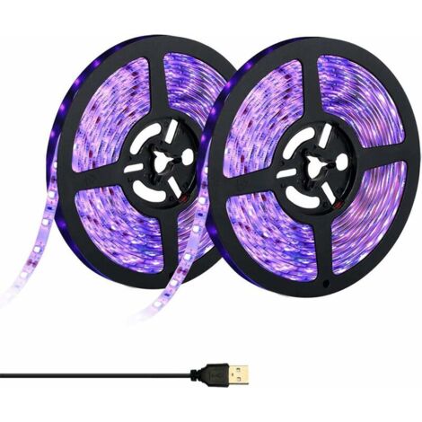 UV-violetter LED-Streifen, 5 m 2 Sätze, DC12 V, USB-Typ, zuschneidbares LED-Band, UV-Streifenlicht, Halloween-Bühnenbeleuchtung, Disco-Party, Karaoke-Club-Pole