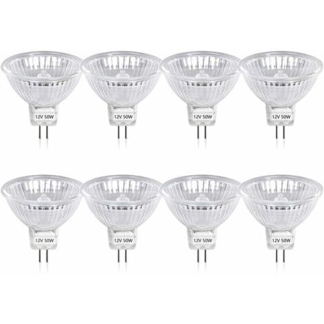 50 W GU5.3 MR16 Halogenlampe, dimmbar, DC 12 V, Niederspannung, 2-Stiftsockel, Strahler-Reflektorlampen, 800 Lumen, Warmweiß 2800 K (8 Stück) (1/5)
