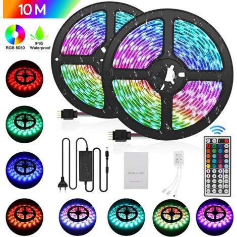 LED-Streifen, 10 m, 300 LEDs, 5050 RGB, IP65, LED-Streifen, mehrfarbig, LED-Streifen-Set, Ausschnitt, Neon-Dekoration, 44 LED-Dekorstreifen, Fernbedienung, 12 V, 5 A (1/5)
