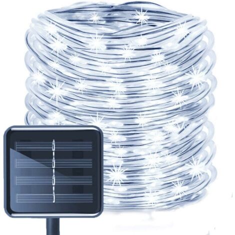 LED-Lichterkette, Solar, wasserdicht, 12 m, 100 LEDs, Solar-Lichtband, Kupferdraht, Lichtschlauch für Hochzeiten im Freien, Zuhause, Party, Weihnachtsdekoration (weiß) (1/5)