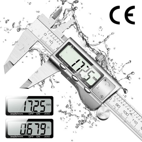 Digitaler Messschieber, IP54 Messschieber Edelstahl Messlehre 150mm Messwerkzeuge mit großem LCD-Display und Ersatzbatterie, Mikrometer Messgenauigkeit 0,01mm für Haushalt/Industrie, Heimwerken