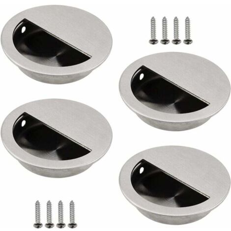 4er-Set silberner Edelstahl-Muldengriff. Runder Schiebetürgriff Ø 50 mm mit einem halbrunden Loch von 40 x 20 mm. Leicht zu ziehen – für Schiebetüren oder andere Möbel.