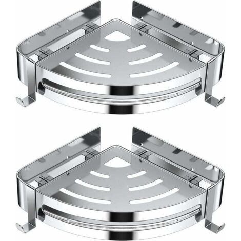 Duscheckregal, Badezimmerregal ohne Bohren, 304 Edelstahl, Küchenaufbewahrungskorb, Duschorganisation mit 4 Haken, Shampoo-Duschhalter – 2 Stück (Silber) (1/5)