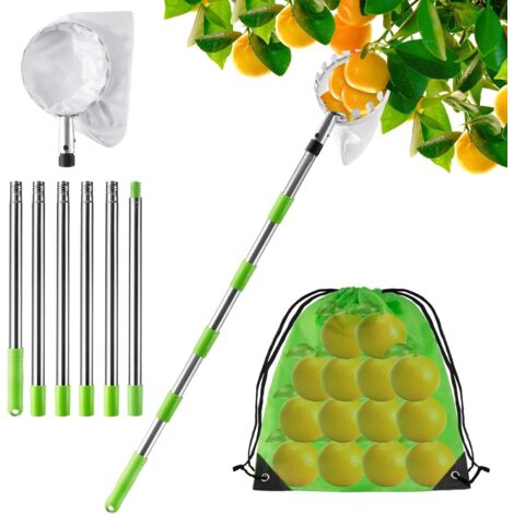 Teleskop Obstpflücker mit  Edelstahl-Teleskopstange - Profi Obstpflücker für Gärtner - Verstellbarer Pflückkorb für hohe Bäume，2.4m (1/5)