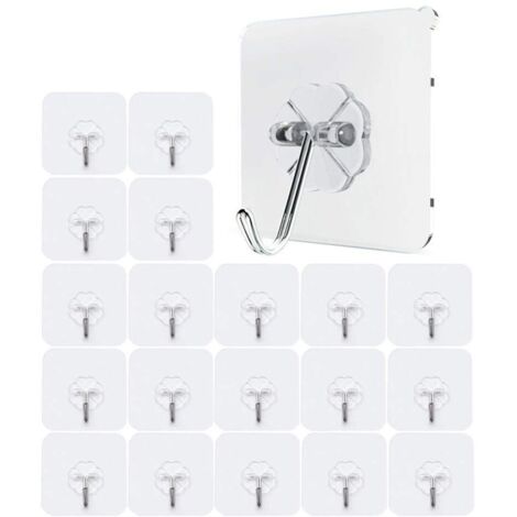 20er-Pack transparente, selbstklebende Haken, wasserdicht, strapazierfähig, 10 kg Tragkraft, stark klebende Kunststoffhaken für Schlafzimmer, Badezimmer, Küche, Wand, Tür, Kühlschrank, Deckenleuchte (1/4)