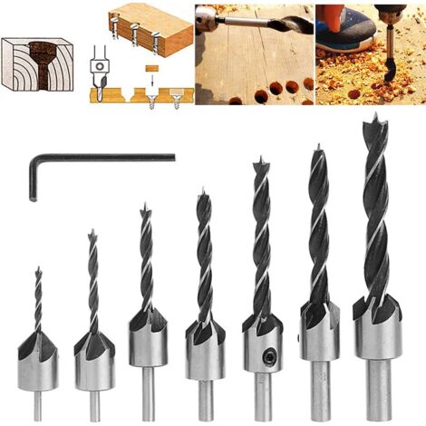 BURTOK Lot de 8 Forets à Chanfreiner, Fraise Bois avec Butée de Profondeur, Perçage Précis, Queue Hexagonale 1/4, en HSS, pour le Bois et Travaux de BURTOK Lot de 8 Forets à Chanfreiner, Fraise Bois avec Butée de Profondeur, Perçage Précis, Queue Hexagonale 1/4, en HSS, pour le Bois et Travaux de