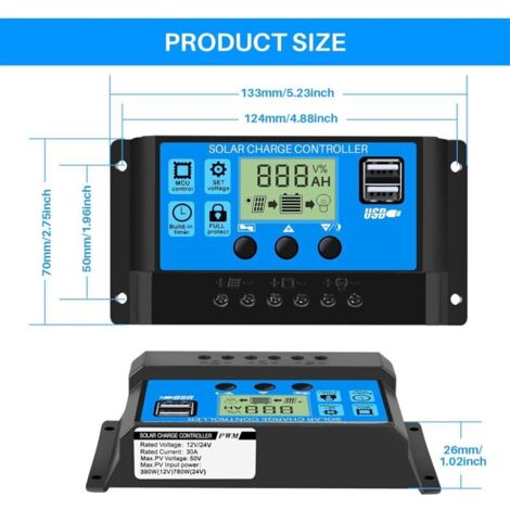 CM3024Z PWM Solarladeregler, LCD-Anzeige Solarpanel Intelligenter Regler, 12V 24V(30A CM3024Z PWM Solarladeregler, LCD-Anzeige Solarpanel Intelligenter Regler, 12V 24V(30A