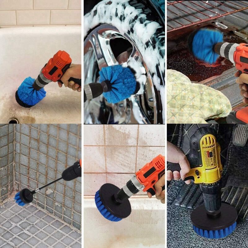 Kit di accessori per trapano, 10,2 cm, spazzole per la pulizia di superfici del bagno, malta, pavimenti, vasca, piastrelle, angoli, cucina e ruote dell'auto (2 pezzi