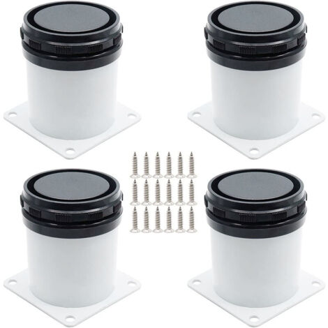 Set 4 Gambe Regolabili Per Mobili In Acciaio | Piedini Rotondi Con Zoccolo Antiscivolo, Altezza Regolabile 20 Mm, Carico 300 Kg, Bianco 25 Cm