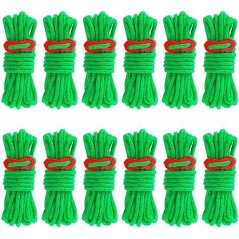 16 pezzi di corda riflettente per tenda, corda in nylon da 4 metri con tenditore in alluminio, corde da 4 mm di diametro per tenda da campeggio, escursionismo, tenda da sole, verde (1/5)