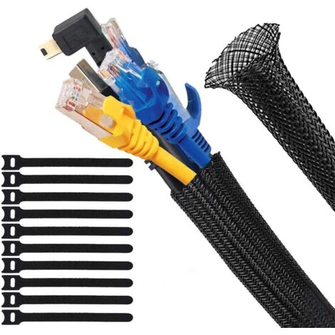 Othmro Manicotto Per Cavi Intrecciato Espandibile In PET, 10 Metri, Protezione Flessibile Per Cavi Audio/Video/Auto, Nero/Argento