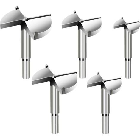 5 punte da trapano Forstner per legno, diametro 35/40/45/50/60 mm, punte da trapano svasate in carburo per sagomare fori, installazione di porte in legno, cassetti, plastica, compensato. (1/5)
