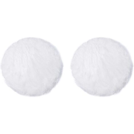 Cuscino rotondo per sedia in peluche, confortevole, stile Ins, tovaglia, tappeto, zerbino, tappeto in pelliccia sintetica, 30 cm, 2 pezzi, bianco (1/5)